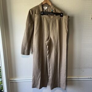 Talbots Pant Suit Set Irish Linen Tan Tailored Blazer(14) Pant Lined(16) Career